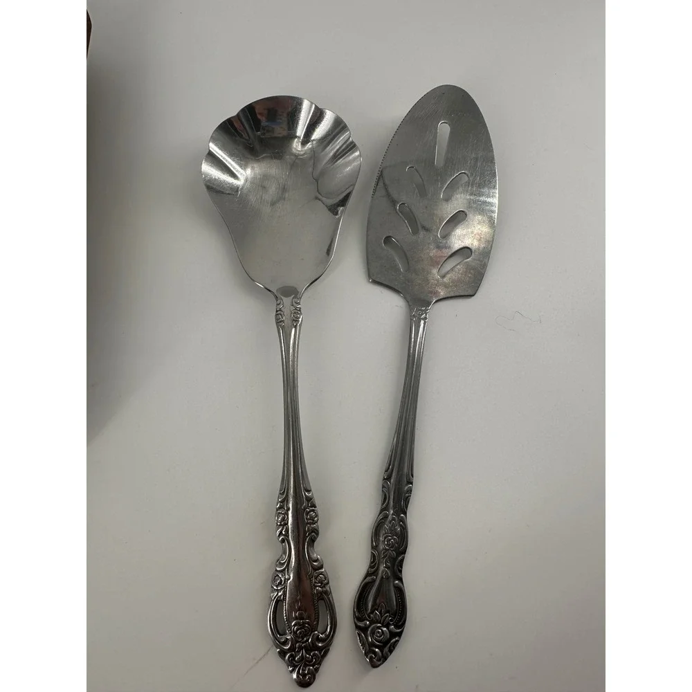 Oneida Community Affection Stainless Berry Casserole Spoon & Pierced Pie Server